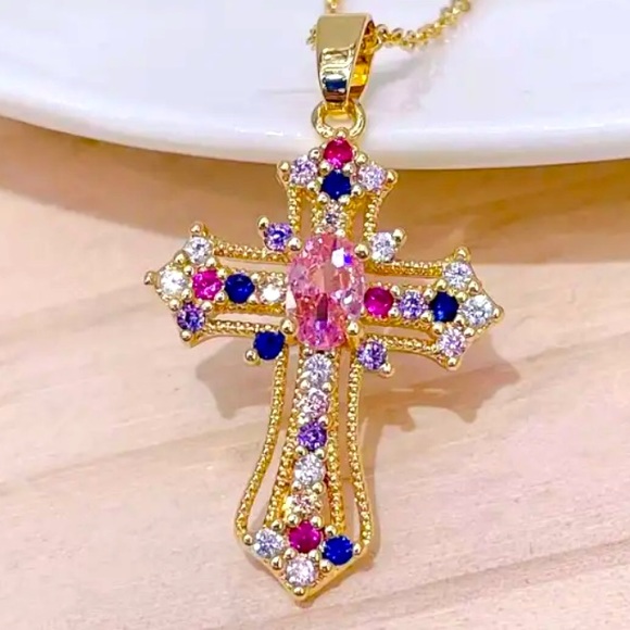 Cubic Zirconia Cross Necklace - Picture 1 of 3